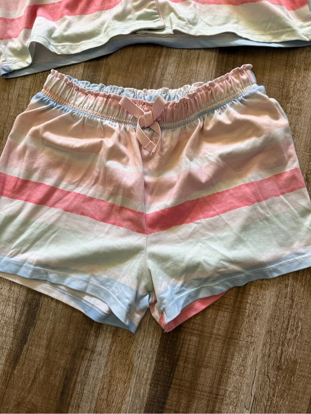 Gap Kids Girls Pastel Stripe Pajama Set Short Sleeve Shorts Size 10